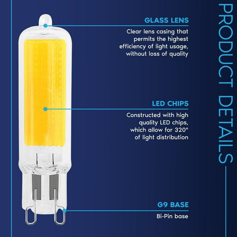 Luxrite G9 LED Bulb Dimmable 4.5W, 50 Watt Equivalent, 2700K Warm White,  450LM, Glass G9 Bi Pin Base, ETL 10 Pack 
