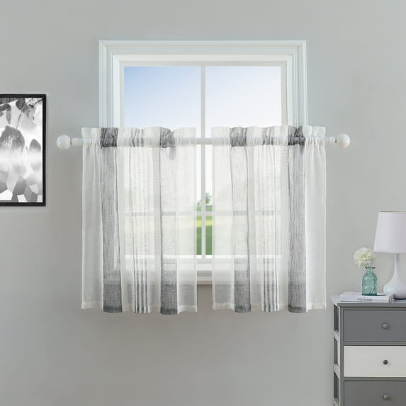 LingStar Curtain Sheer Valance Kitchen Curtain Rod Pocket Faux Linen Textured Window Valances,27"x30"x2,dark grey