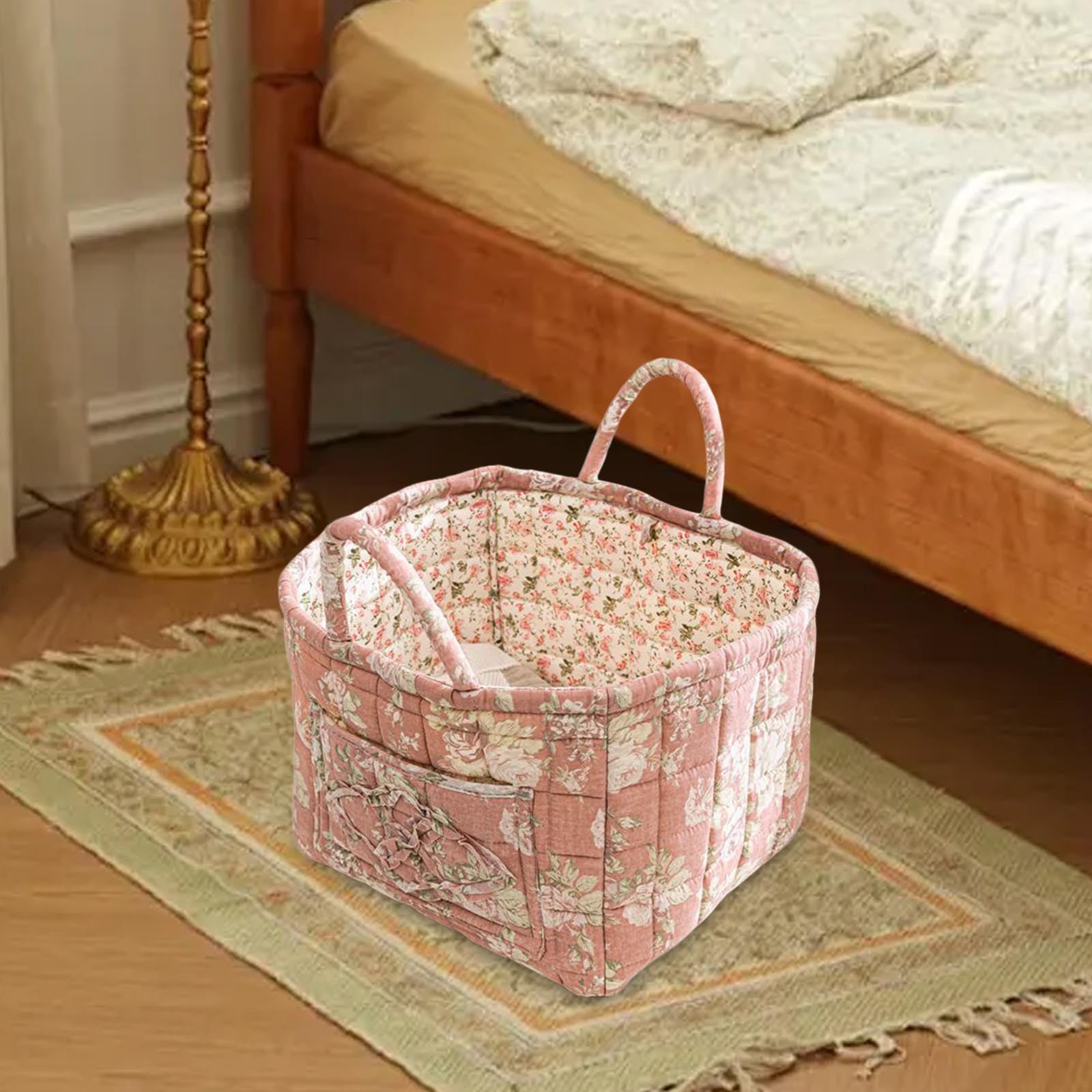 Extra Large Fabric Storage Basket – Boho Floral Laundry Hamper with Carry Handles, Foldable Clothes Organizer for Bedroom, Office, Travel & Shopping (Floral Pattern, Durable Canvas)