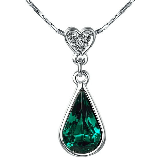 Yoursfs Teardrop Pendant Necklace For Women CZ Green And Silver White Gold Plated Cubic Zirconia Emerald Birthstone Ladies Jewelry Holiday Gifts