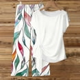 thumbnail image 4 of ClodeEU Women's 2 Piece Outfit,Tie Short Sleeve Crewneck Print Top and Loose Fit Pants ,Casual Solid Color Lounge Set White,Womens Plus M, 4 of 5