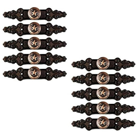 Urbalabs Cast Iron Copper Texas Seal Concho Star Knobs Kitchen Cabinet Handles and Drawer Pulls Antique Country Home Rustic Decor Farmhouse Cabinet Handle Western Dresser Pulls