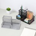 thumbnail image 3 of Portalápices multifuncional de cuatro compartimentos, creativo portalápices de metal de hierro con tres compartimentos, caja de almacenamiento de escritorio para oficina y papelería para estudiantes, 3 of 6