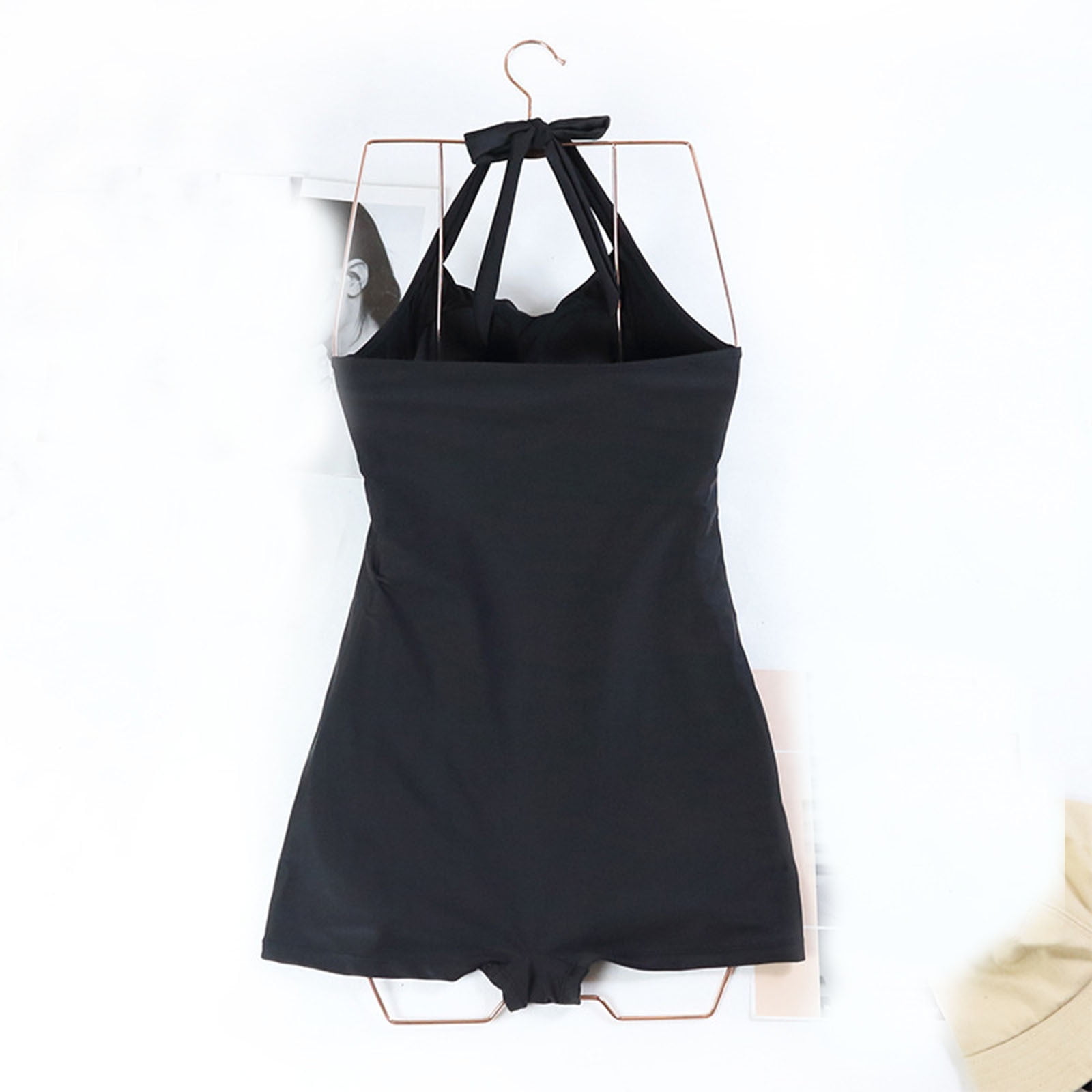 Women's One Piece Swimsuit Slimming Ruched swimming suit with shorts Monokini Halter Tummy Control High Waist Slim Backless Vacation Beach Wear Solid