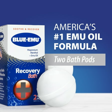 BLUE-EMU Recovery Bath Pods, Magnesium, Peppermint Oil, and Emu Oil Recovery Bath Pods for Active Recovery, 2 ct