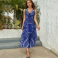 thumbnail image 3 of Blue Paisley Bandana Pattern Womens Night Club Maxi Dress V Neck Sleeveless Bohemia Long Dresses, 3 of 9