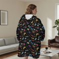 thumbnail image 4 of Game Controller Black Pattern Double-Sided Sherpa Fleece Wearable Blanket Hoodie, Oversized Thick Fuzzy Pullover with Giant Pocket for Women & Men, 4 of 5
