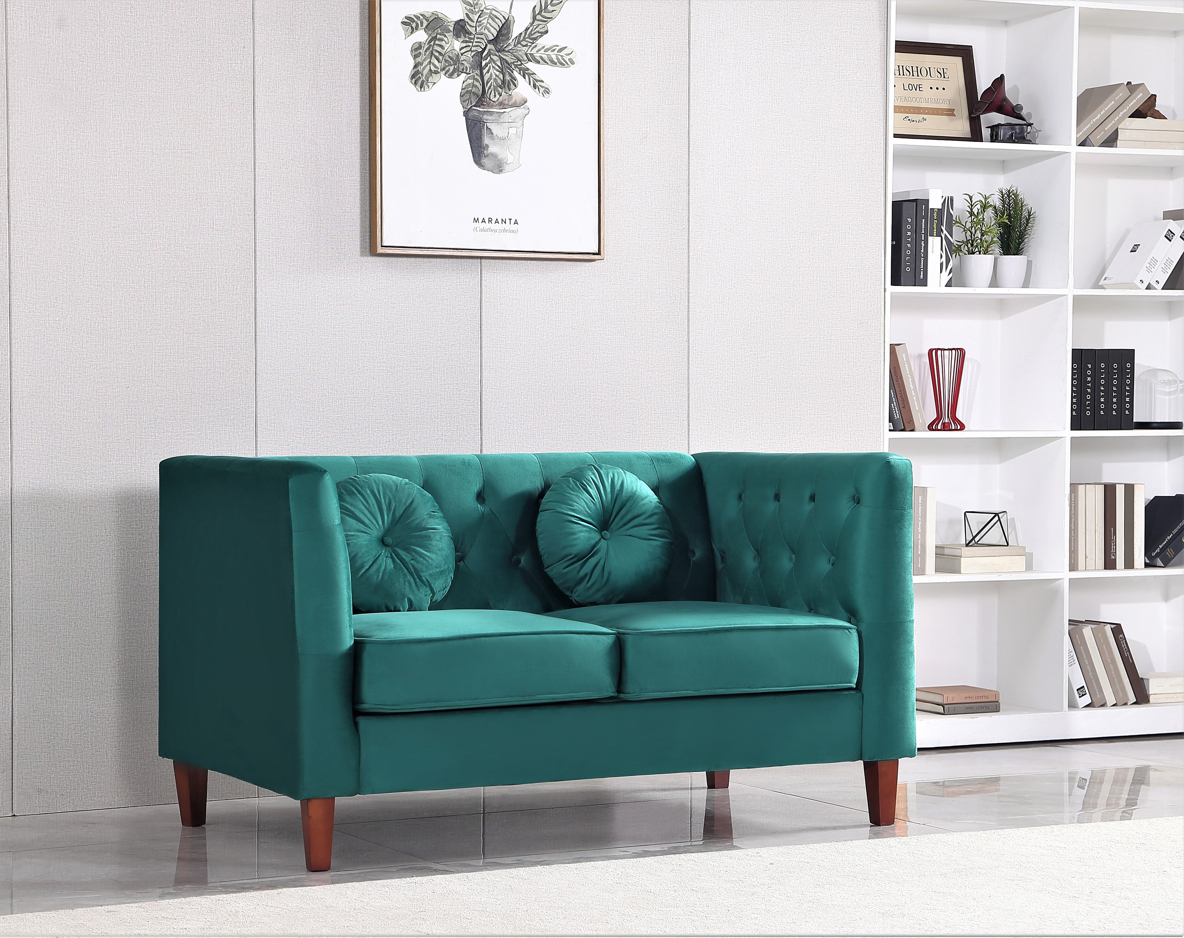 Uspridefurniture Velvet Removable Seat Cushions Loveseat, Green