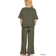 thumbnail image 2 of Zenana Women's Ribbed Round Neck Short Sleeve Tee & Wide Leg Pants Set, 2 of 5