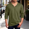 thumbnail image 2 of Long Sleeve Hippie Shirts for Men - Casual Loose Fit Soft Breathable Full Sleeves Mens V Neck Longline T Shirts Size M-5XL Army Green, 2 of 6