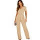 thumbnail image 5 of Gibobby pantalones siameses de pierna ancha Pantalones de manga corta con cuello en V de color sólido para mujer con correa en la cintura de temperamento de verano(Beige, XXL), 5 of 5