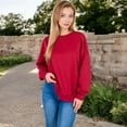 thumbnail image 2 of Women's Long Sleeve Oversized Crewneck Sweatshirt with Drop Shoulders - X Large, Burgundy, 2 of 6