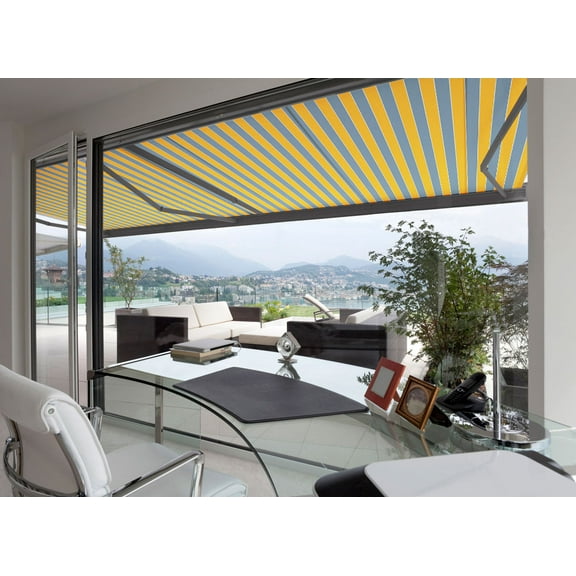 ADVANING 8'X7' MANUAL Patio Retractable Awning | CLASSIC Series | PREMIUM Quality, 100% Acrylic UV Sun Shade Awning, Color: Yellow & Gray Stripes, MA0807-A225H