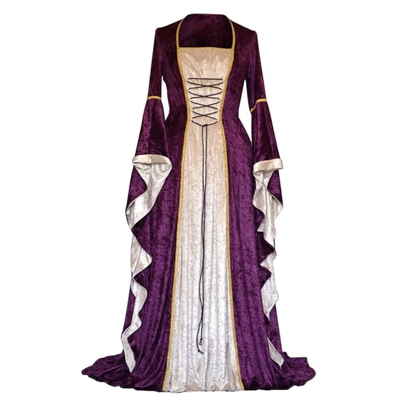 Women's Medieval Costume Dress, Vintage European Court Gown with Flared Sleeves, Renaissance Cosplay Outfit for Halloween Party, Theme Events, Stage Performance and Cosplay Convention,Adult(S)