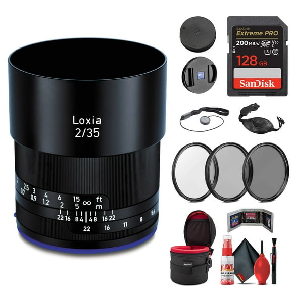Zeiss Loxia Biogon T* 35mm F/2 Lens for Sony E Mount (2103-749)   128GB Extreme Pro SD Card   52mm 3-Piece Filter Kit   Padded Lens Case   Memory Card Wallet   Hand Strap   Mini Tripod & Cleaning Kit