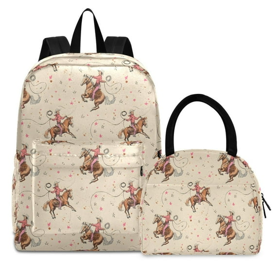 ALAZA Backpack Set Cowboys Riding Elementary School Bags Student BookBag with Lunch Bag