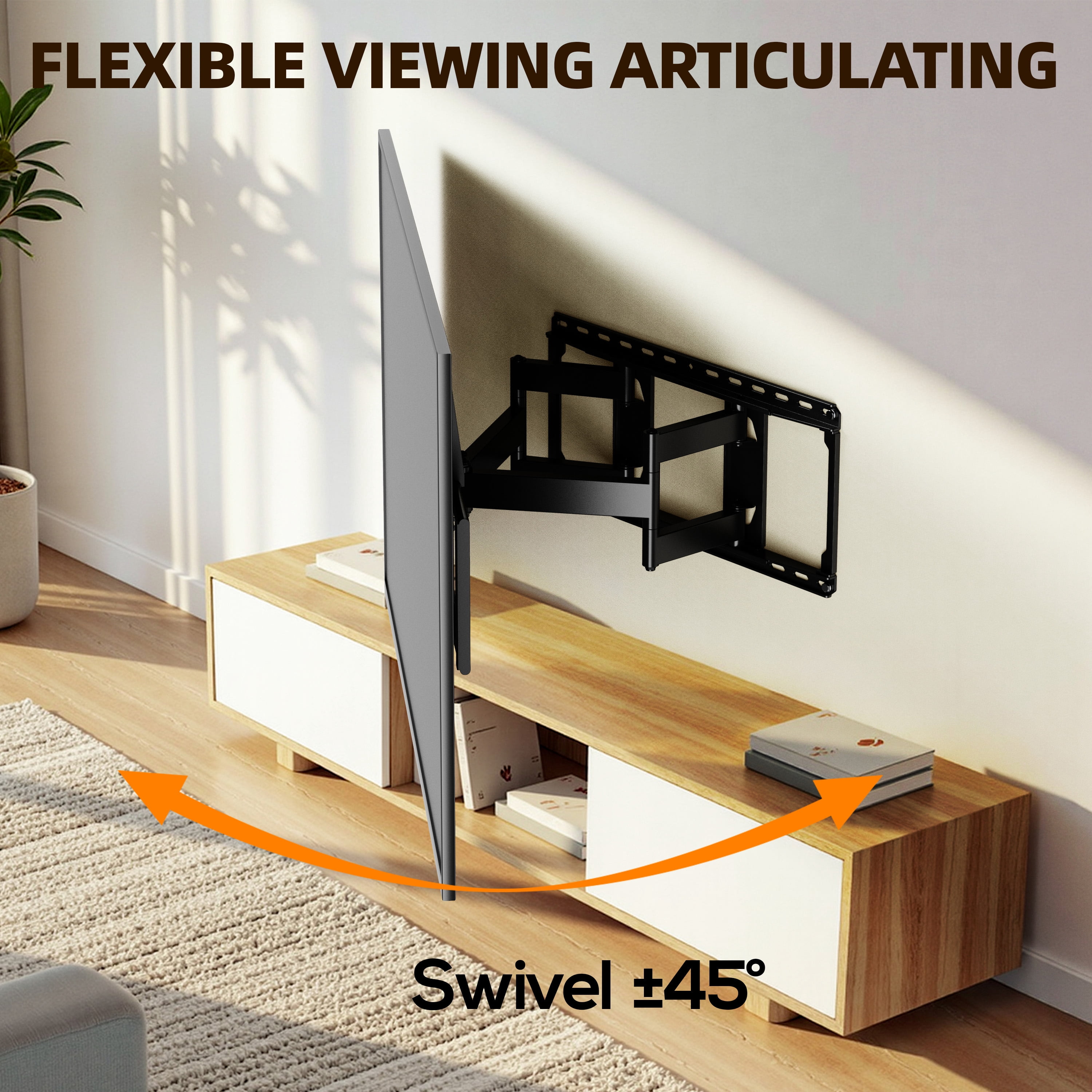 USX MOUNT Dual Arm Full Motion TV Wall Mount Bracket for 42-120 inch TVs, Holds up to 220 lbs, Tilt/Swivel Function, Max VESA 900x600, Fits 12/16/24 inch Studs