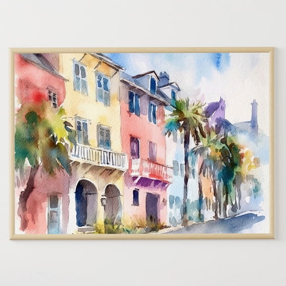 Rainbow Row Charleston Cityscape Poster South Carolina Poster, Unframed Poster Size 8x12