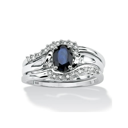 3 Piece Ring Set 3 Piece 1.05 TCW Oval Sapphire and Diamond Accent Bridal Ring Set in Platinum over Sterling Silver ()