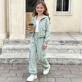 thumbnail image 3 of Stamzod Girls Clothes 2 Piece Outfits Casual Hooded Long Sleeve Zip Up Jackets and Cargo Pants Set Fall Girls' Clothing Sets Size 5-15 Green 11-12Years, 3 of 8