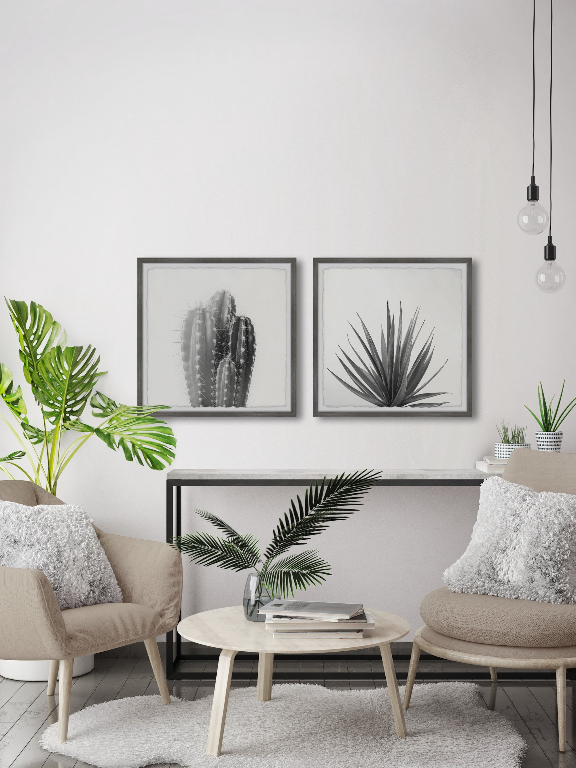 Marmont Hill Black and White Cacti Diptych, 12" x 24"