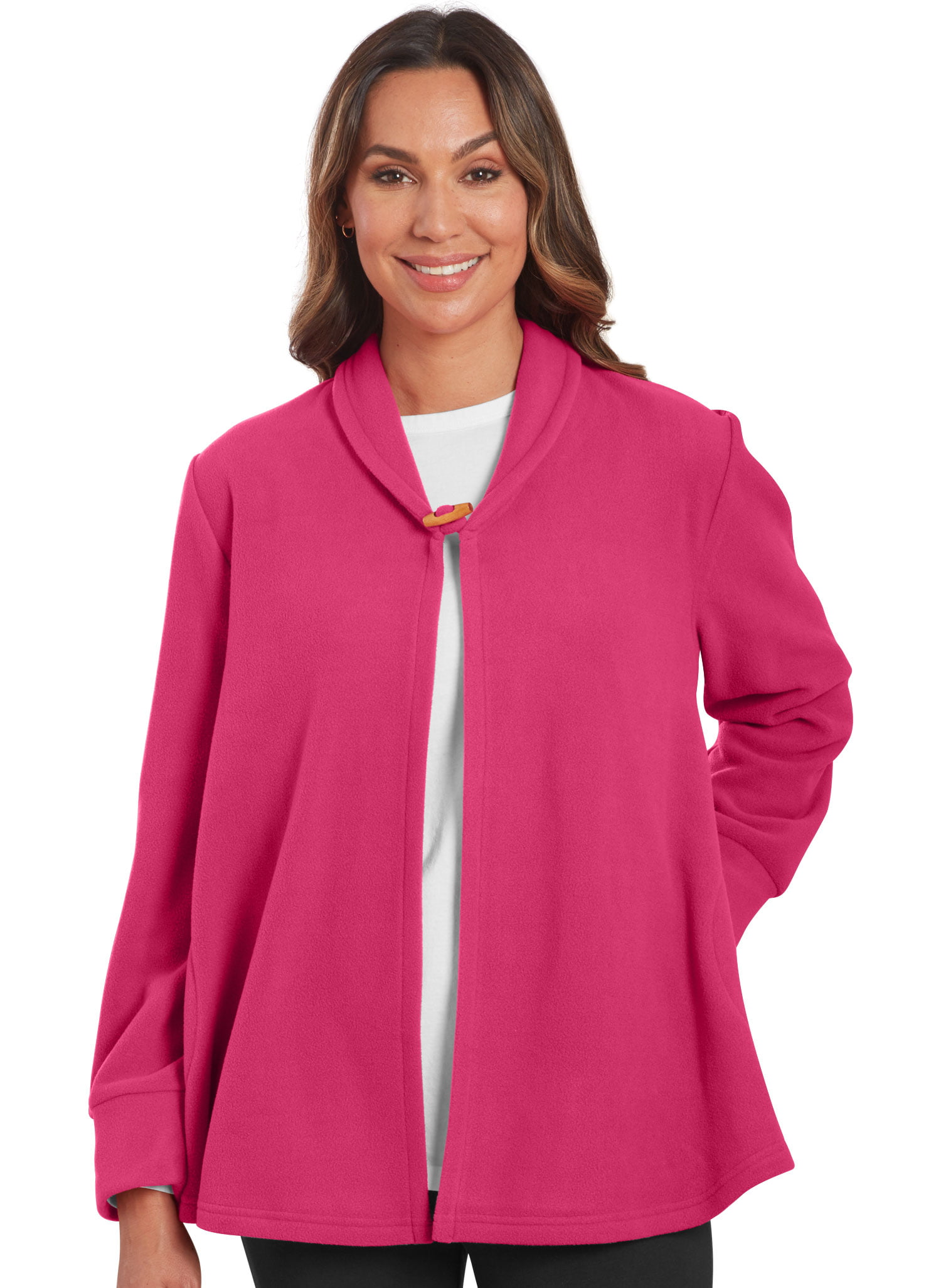 La Cera Womens Plus-Size Floral Microfleece Bed Jacket 1X, Pink/Blue/Sage 