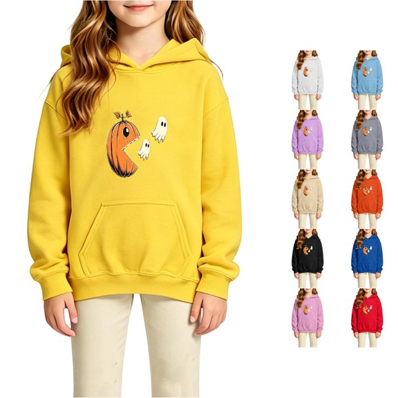 XUANTAOO Kids Girl Boy Sweatshirt Cute Pumpkin Lantern Print Long Sleeves Hoodies Pullover Fashion Sweatshirt 4-5 Years Girl Boys Clothes