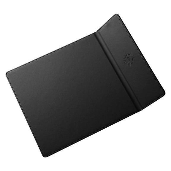 Foldable Wireless Charging Mouse Pad with 15W Fast Charging and Phone Stand - Synthetic Leather Desk Mat for Office and Home in Black