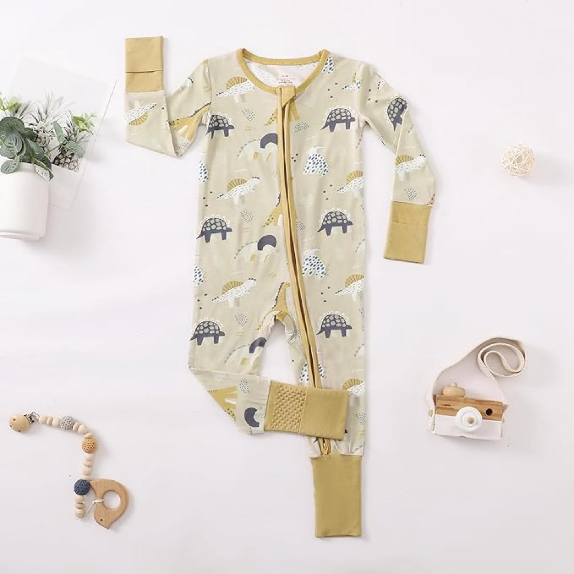 RomperinBox Bamboo Baby Pajamas ,Soft Zipper Long-Sleeved Baby Bodysuits Sleepwear for Newborns & Infants 0-24 Months,2 Pack Unisex Toddler Pajamas