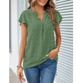 thumbnail image 3 of Women 2023 Summer V Neck Ruffle Short Sleeve Blouse Swiss Dot Flowy Shirt Tunic Top, 3 of 4