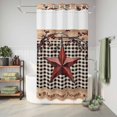 thumbnail image 6 of No Hook Shower Curtain, Texas Star Farmhouse Shower Curtains for Bathroom with See Through Top Window, Rustic Black Plaid Berry Wooden Waterproof & Washable Bath Curtain Stand Up Stall 36"x72", 6 of 9
