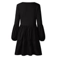 thumbnail image 7 of Winter Fall Dresses for Women Long Sleeve Fashion Solid V-Neck Lantern Flowy Swing Shift Loose Dress, 7 of 7