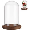 thumbnail image 1 of Campana de cristal con forma de flor eterna, pedestal de madera marrón coco., 1 of 6