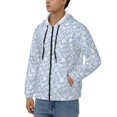 Adobk Gray White Floral Print Mens Fullzip Hoodie, Zipup Hooded