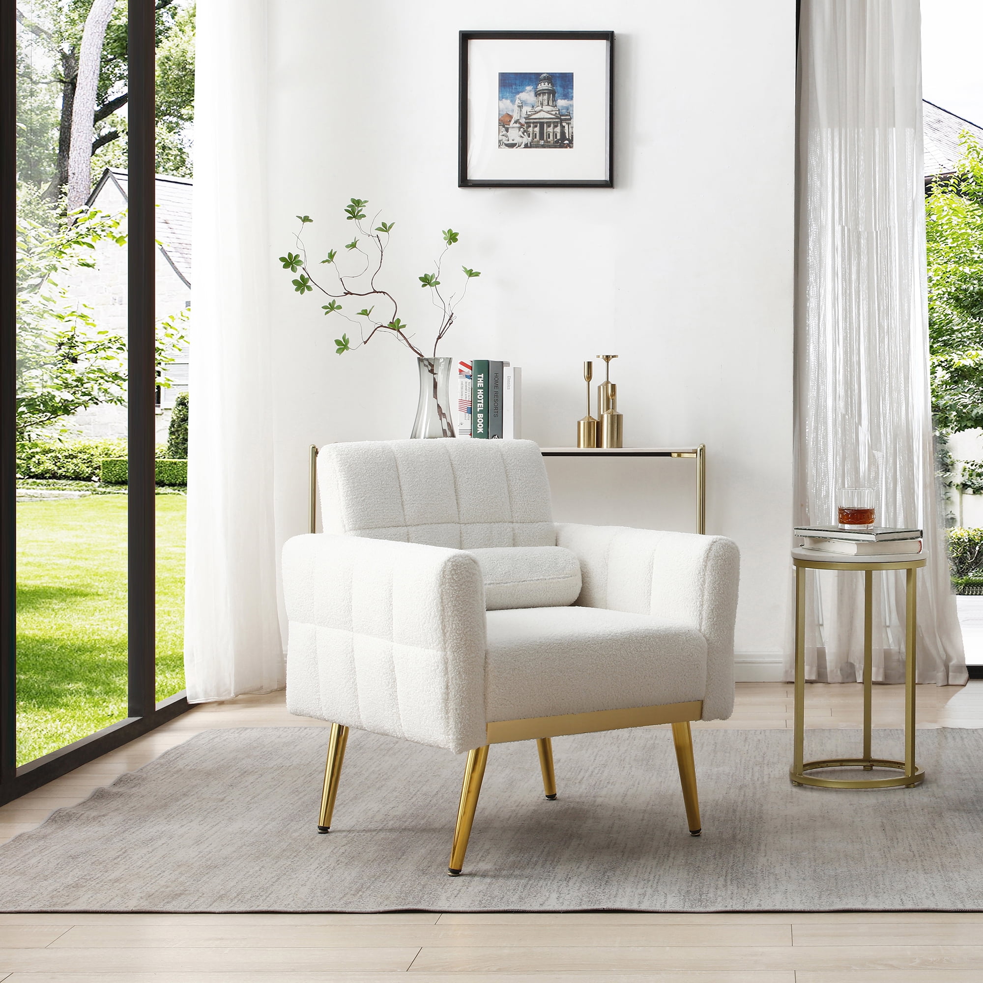 CoSoTower Modern Comfy Blind Tufted White Teddy Fabric Accent Chair