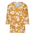thumbnail image 4 of BangWanChi Womens Summer Tops 3/4 Sleeve Women's Fashion Casual Print V-neck 3/4 Sleeve Top Long Sleeved V-neck Top/Shirt, 4 of 5