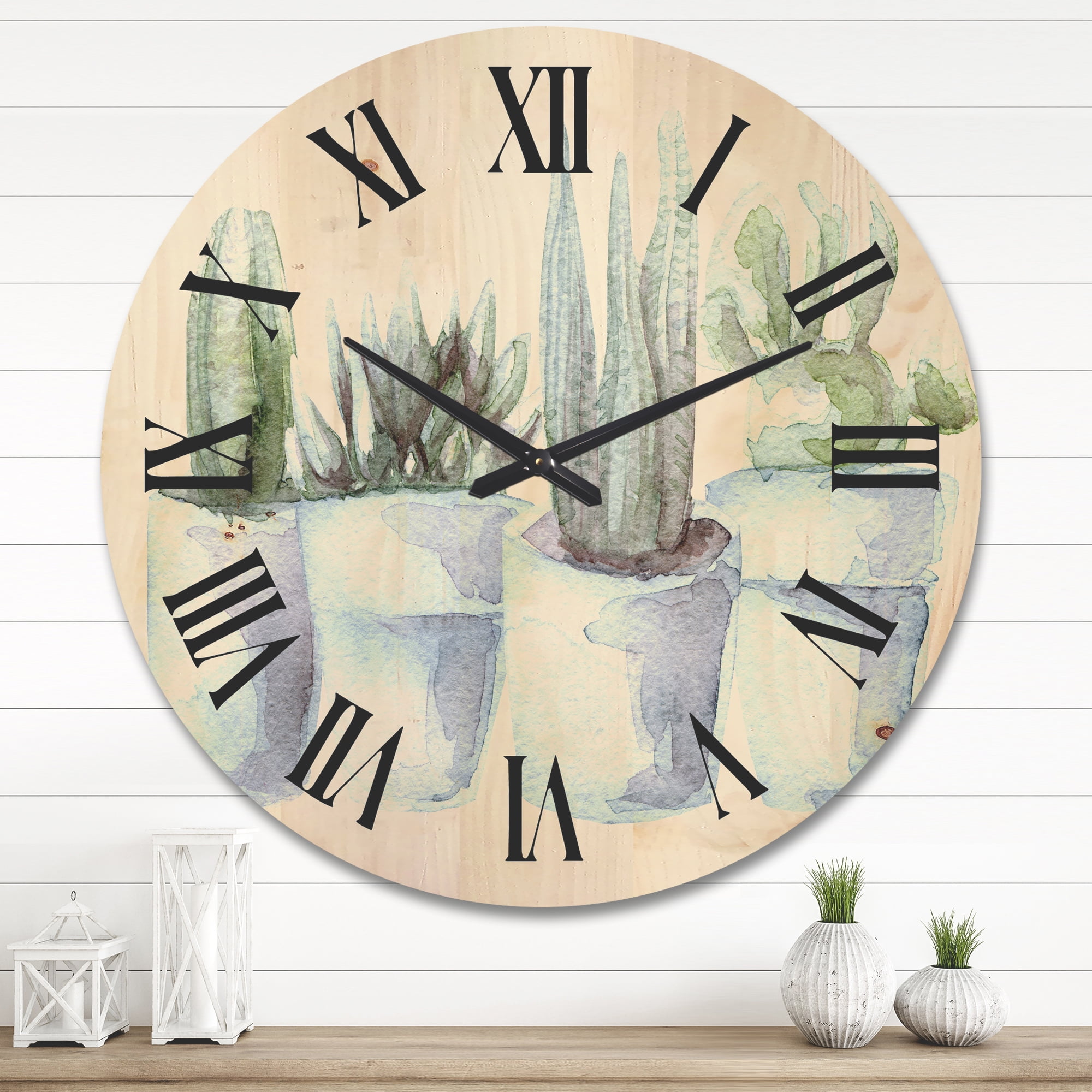 Designart 'Succulent and Cactus House Plants V' Farmhouse Wood Wall Clock