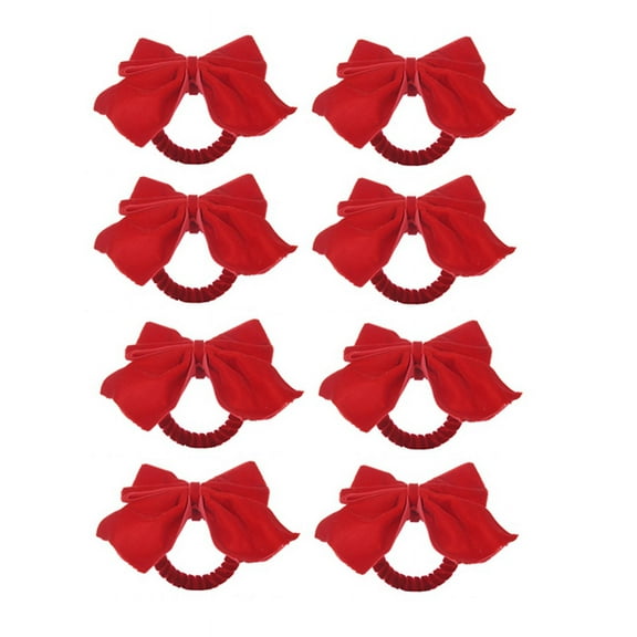 8 Red Bow Napkin Holder Rings, Velvet Xmas