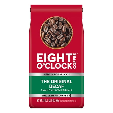 Eight O'Clock Coffee Medium Roast Whole Bean The Original Decaf Coffee 21 oz