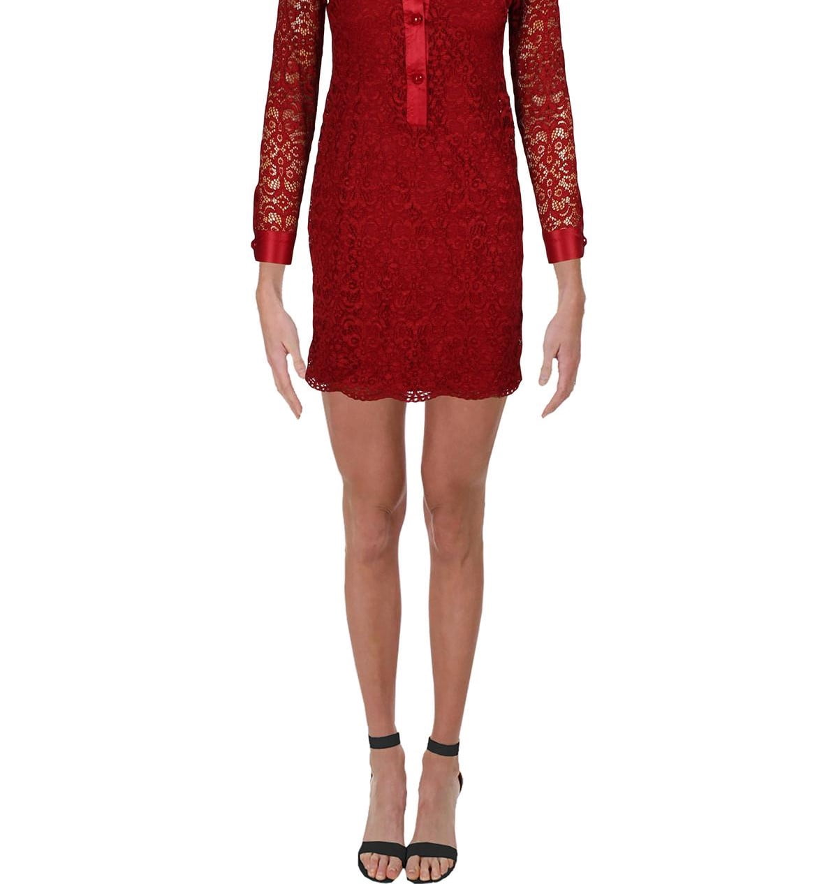Anne Klein Womens Sheer Lace Sheath Dress Red 8 - Walmart.com