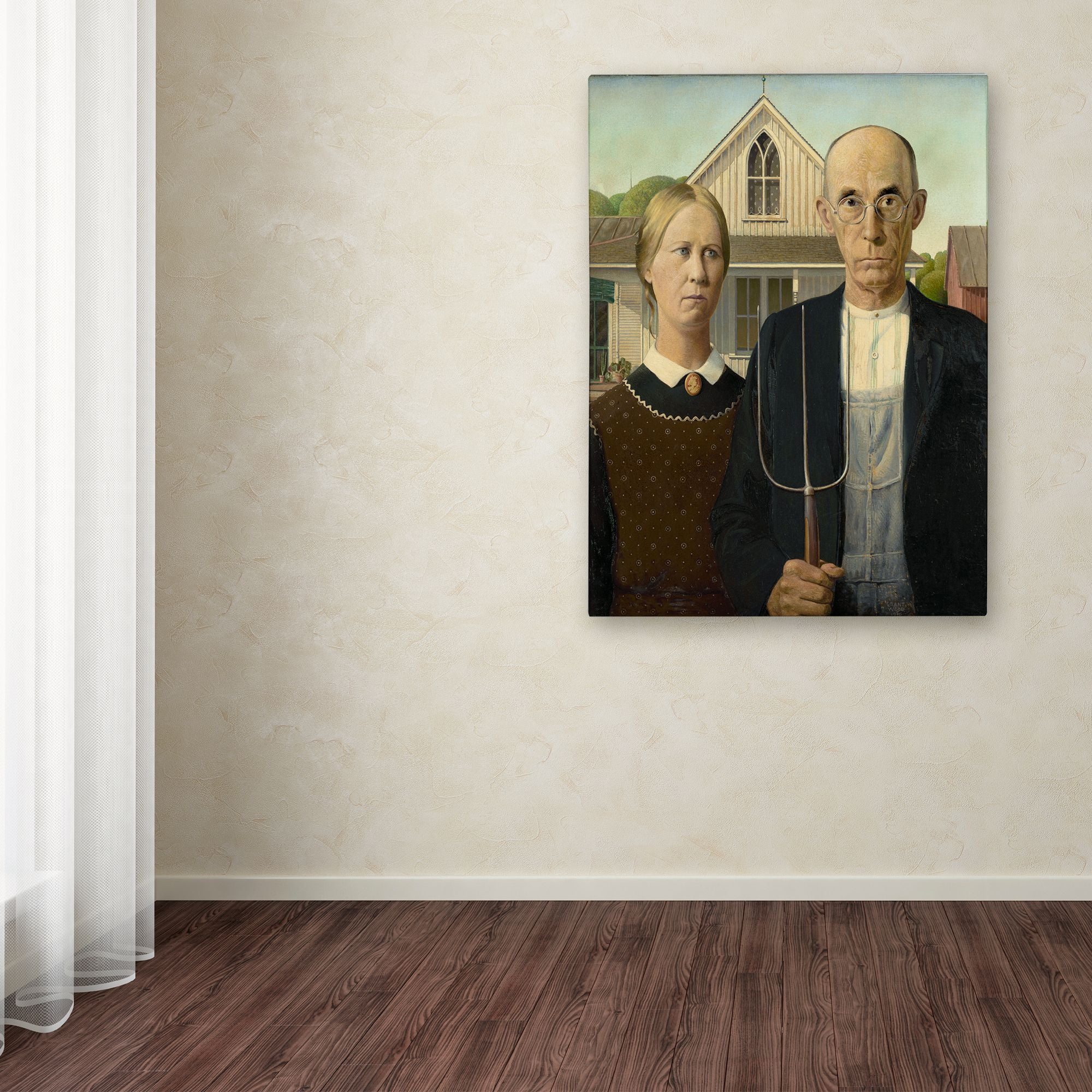 Trademark Fine Art American Gothic Canvas Art by Grant Wood