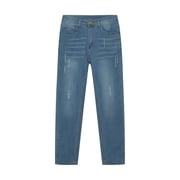 Men's Jeans Mens Fashion Casual Pocket Waist Solid Color Slim Toe Jeans Pants Jeans Homme Blue S