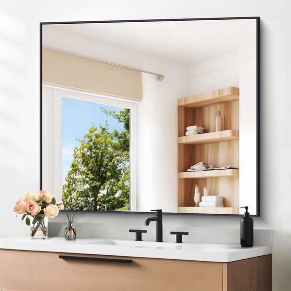 VONIGEE Black Bathroom Mirror 36x40 Inch Large Shatterproof Rectangle Wall Mirror with Metal Frame for Bathroom, Vanity, Living Room & Entryway, Modern Farmhouse Decor, Horizontal/Vertical