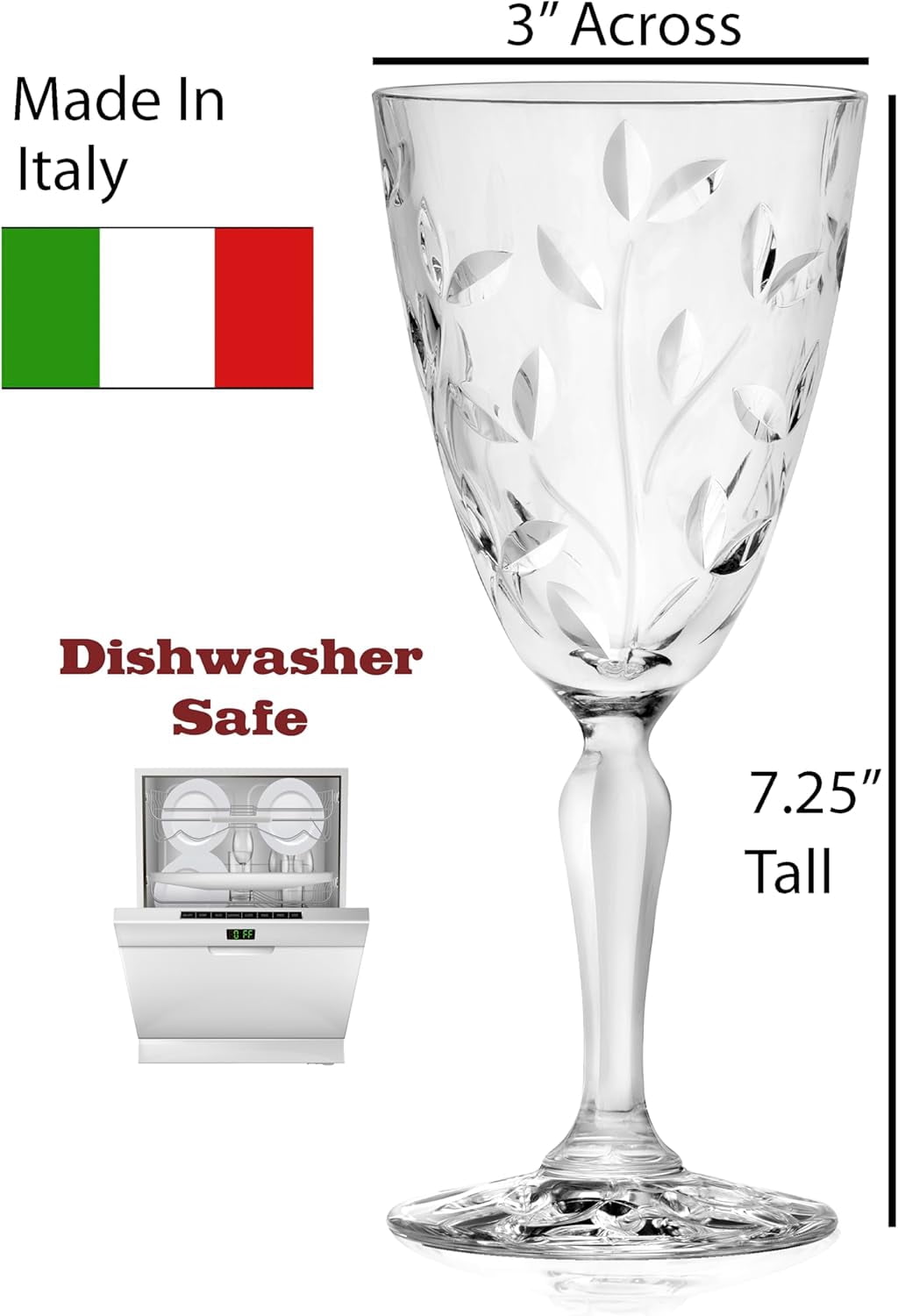 Laurus White Wine Glasses Set of 6, 7oz Classic Stemware, Made in Italy, Clear Glass, Ideal for Dinner, Hosting & Gift Giving