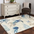 thumbnail image 3 of Nautical Coastal Area Rug 4x6 FT, Non Slip Kids Room Carpet, Vintage Beach Octopus Turtle Jellyfish Washable Soft Floor Carpet Non-Shedding Throw Rug for Dorm Kitchen Study Room Home Office Bedside, 3 of 9