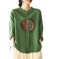 thumbnail image 2 of Green Young Adult Tops Women's Casual Large Size Literary Cotton Long Sleeved Shirt Loose Embroidered Top Plus Size Tops for Women, 2 of 5