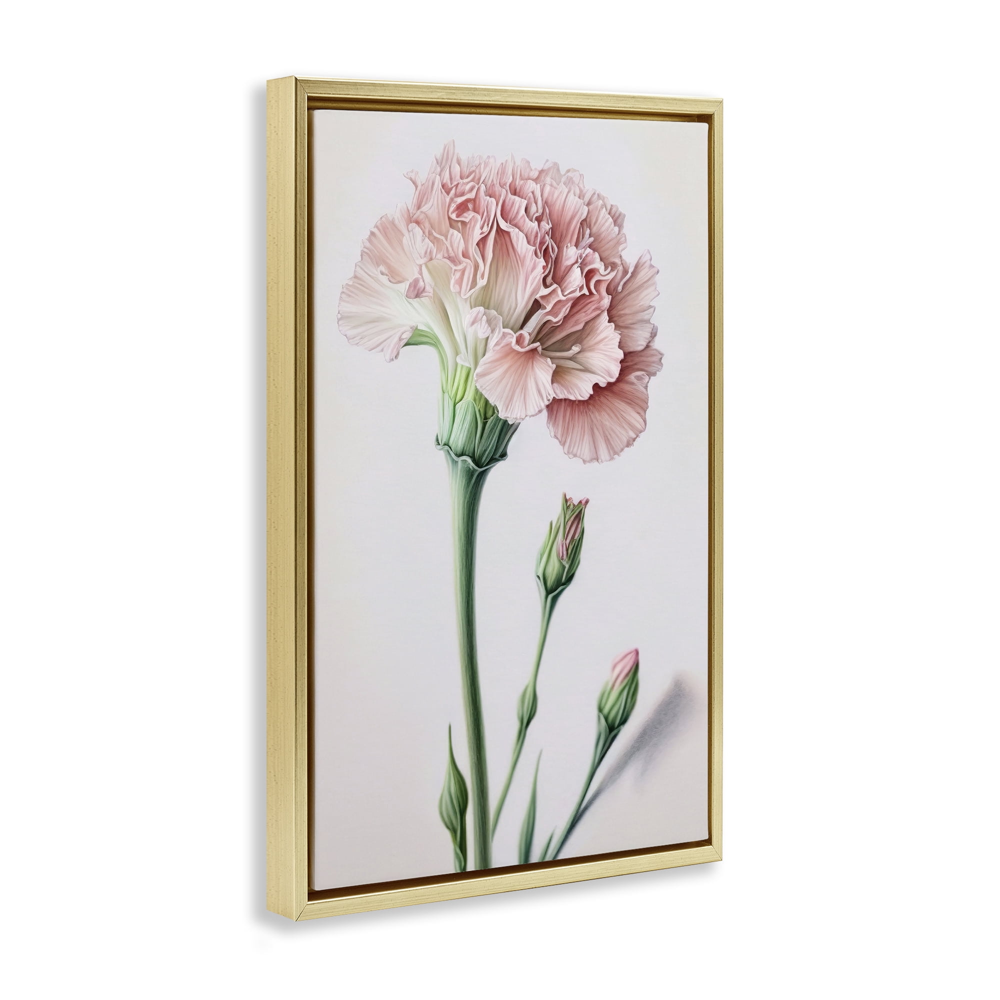 Stupell Industries Pale Carnation Budding Plants & Flowers Painting Gold Floater Framed Canvas Art Print Wall Art, 21 x 31