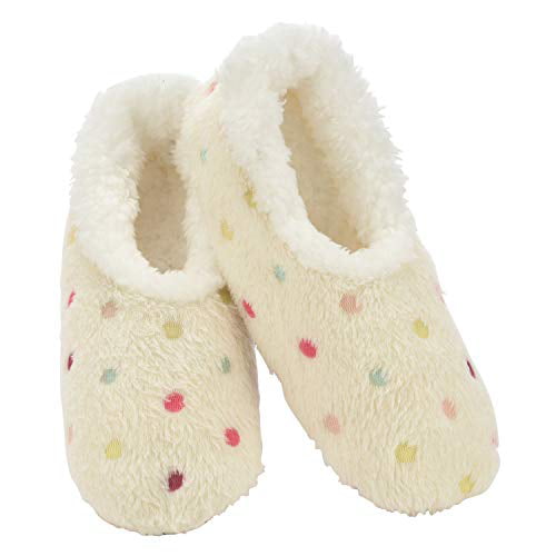 Snoozies Lotsa Dots Ladies Sherpa Fleece Slippers with Soft Non-Slip