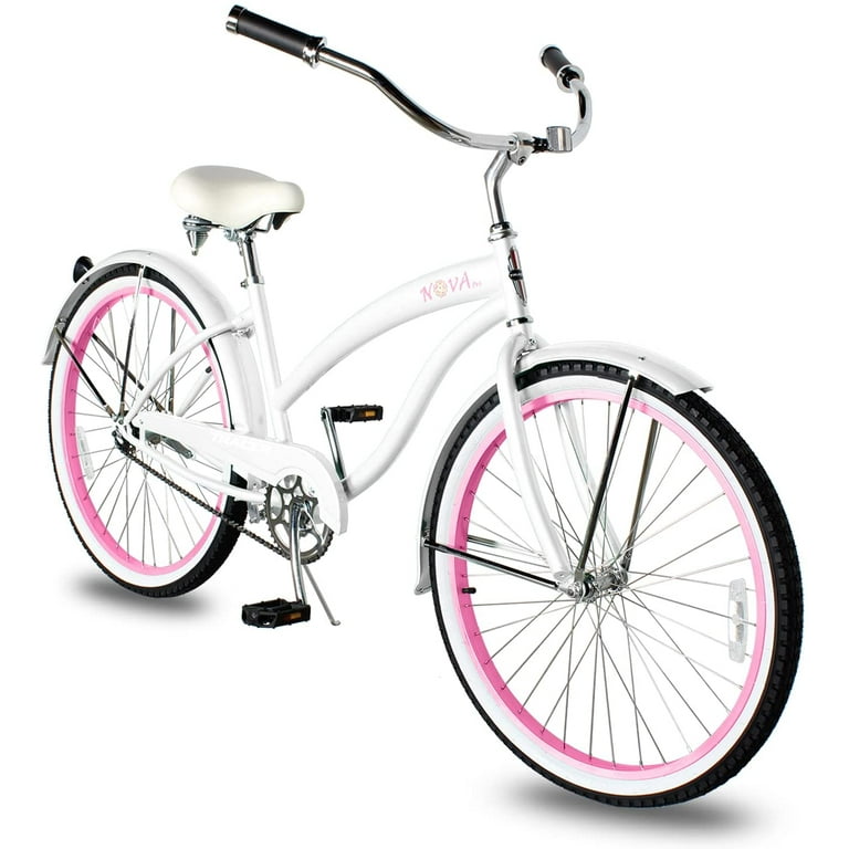 WonderWheels Beach Cruiser Shimano Tx 35 7 Speed Bicycle Bike V Brake Stainless Steel Spokes One Piece Crank Alloy Purple Rims 36 H With Fender White Walmart