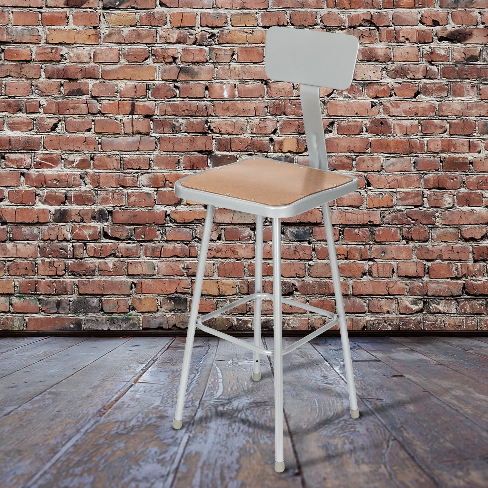 Hampden Furnishings Clint Collection 30" Masonite/Steel Stool with Backrest, Grey, Pack of 2